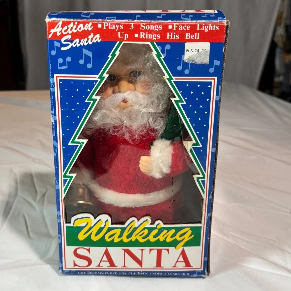 Vintage 1992 YDC Walking Santa Musical Light Up Partially Working With Box